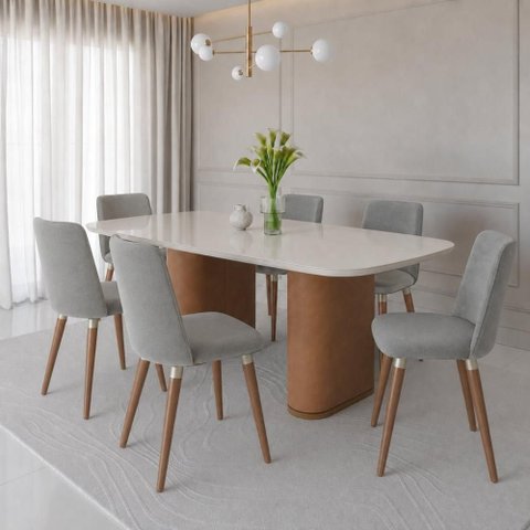 Conjunto de Jantar Lintz Vidro 6 Cadeiras Giratórias Dakota - Linho Carbono - Linked 35