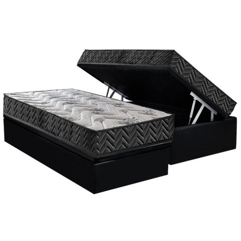 Conjunto Box Baú Solteiro: Colchão Espuma Paropas D45 Pasquale Wave Black + Base Crc Suede Black (