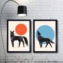 Ver imagem 1 de Kit 2 Quadros Decorativos Lobos Boho 24x18cm:moldura Preta