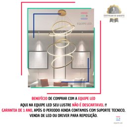 Lustre Pendente 5 Aneis Arcos 100cm Moderno Dourado Pe Direito Duplo Top Bivolt Equipe Led - 2
