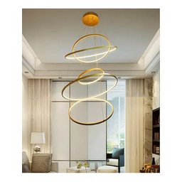 Lustre Pendente 5 Aneis Arcos 100cm Moderno Dourado Pe Direito Duplo Top Bivolt Equipe Led - 5