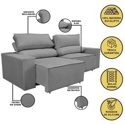 Sofá Retrátil/reclinável 1,50m Confortável Balaqui Decor  - 4