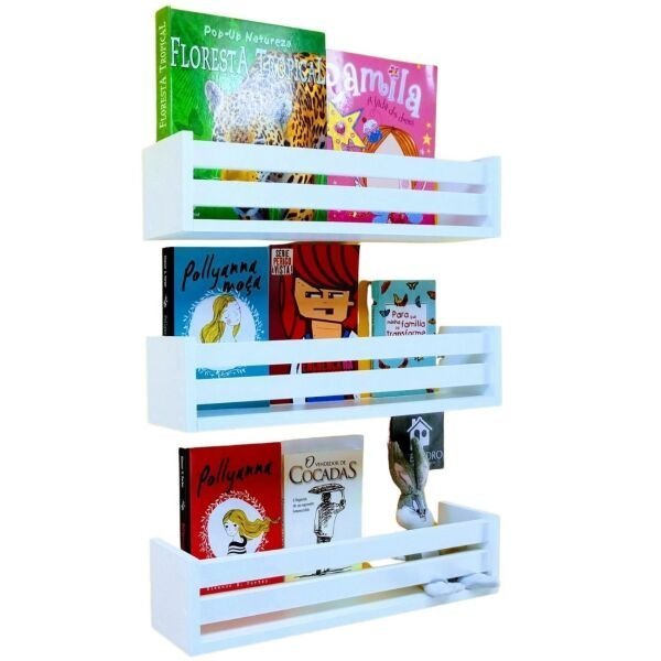 Nicho de Parede Porta Livros Infantis Prateleira Livreiro Organizador de Brinquedos MDF 3Un55cm - 5