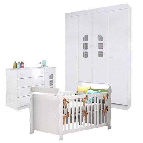 Quarto de Bebê Lívia com Berço Americano Lara Branco Brilho – Phoenix