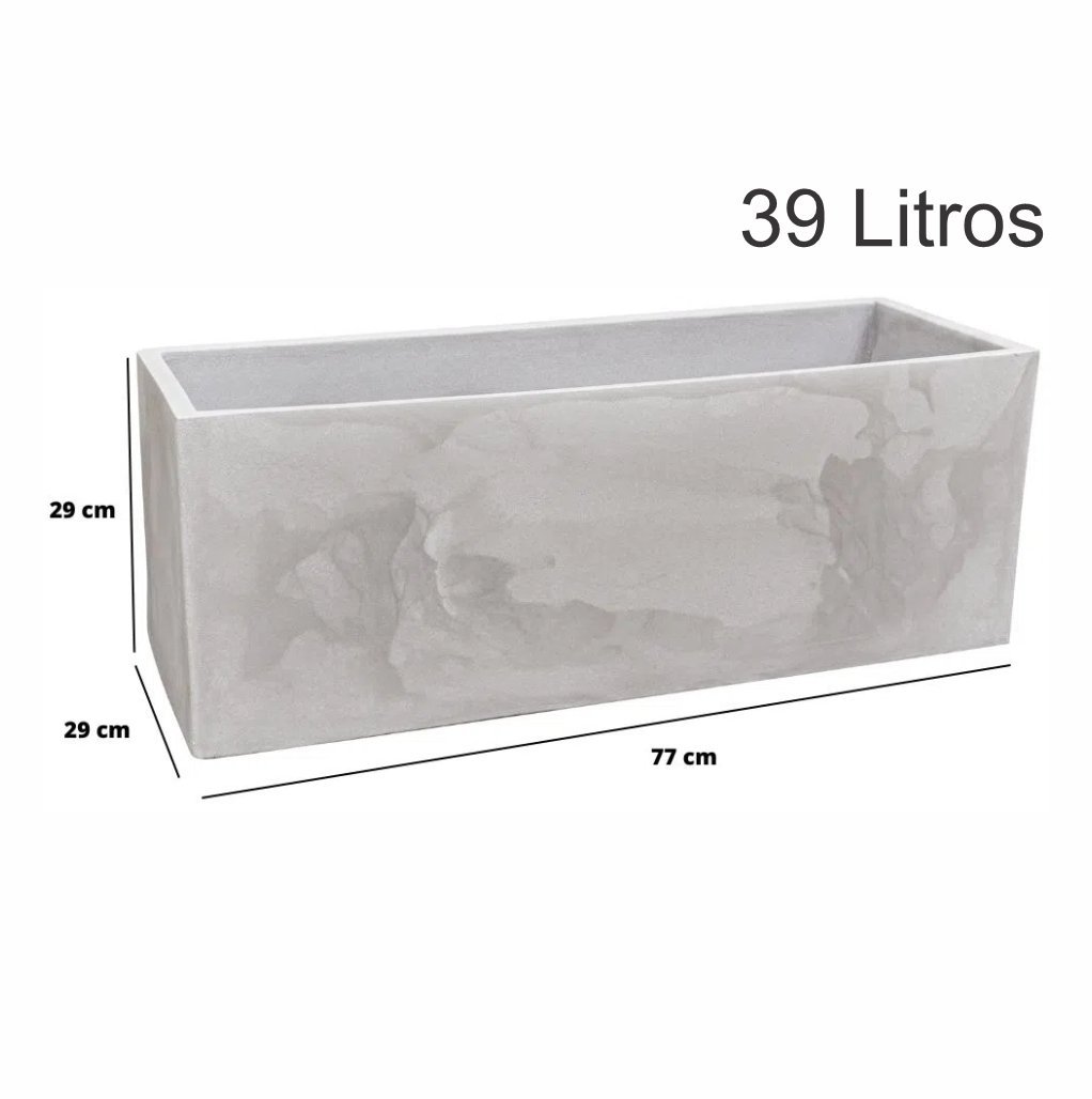 Vaso Floreira Jardineira Flat Polietileno 77x29x29cm Japi - Cimento Queimado - 2