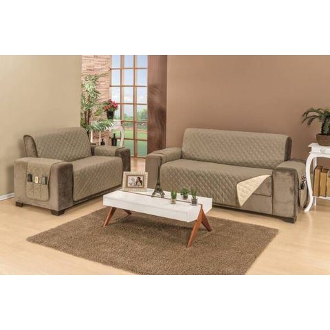 Protetor de Sofá Dupla Face Manu 2 e 3 Lugares King - Cáqui/Palha