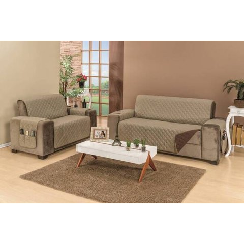 Protetor de Sofá Dupla Face Manu 2 e 3 Lugares King - Cáqui/Tabaco