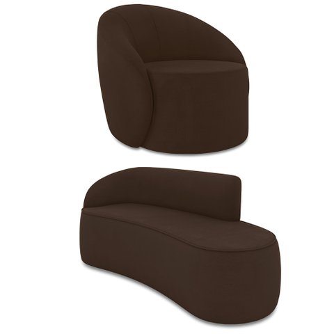 Sofá 3 Lugares Orgânico 180cm Morgan e Poltrona Lua Suede Marrom D03 - D’Rossi