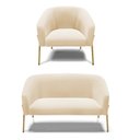 Ver imagem 1 de Sofá Namoradeira e Poltrona Pé de Ferro Dourado Stella Suede D03 - D'Rossi Bege