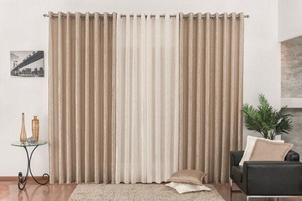 Cortina Blackout Pvc Com Tecido Voil Xadrez 2,80 M X 2,30 M - Preto - GRAN  MORATTA