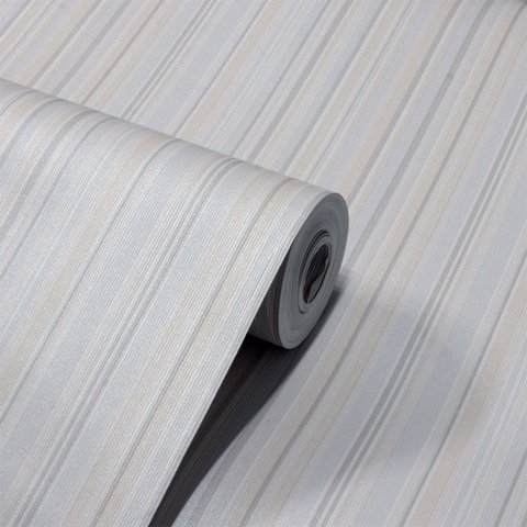 Papel de Parede Listras Finas Bege e Cinza Vinilico Lavável+Cola para Aplicação