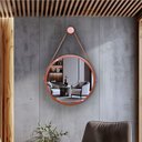 Ver imagem 3 de Espelho Redondo Adnet 40cm Suspenso Moderno Luxo - Cobre Alça Caramelo