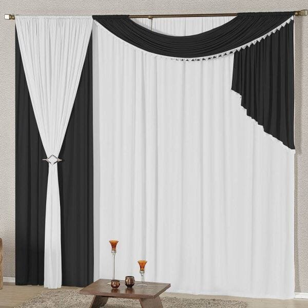 Cortina Blackout Pvc Com Tecido Voil Xadrez 2,80 M X 2,30 M - Preto - GRAN  MORATTA