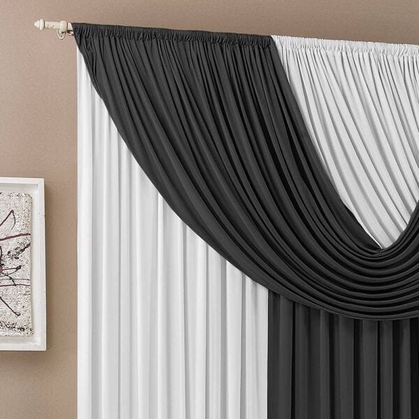 Cortina Blackout Pvc Com Tecido Voil Xadrez 2,80 M X 2,30 M - Preto - GRAN  MORATTA