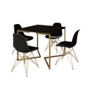 Ver imagem 2 de Mesa Jantar Industrial Quadrada 90cm Preta Base V com 4 Cadeiras Eames Eiffel Pretas Base Dourada
