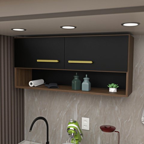 Armário Aéreo Cozinha Compacta 15mm Modulado - Nogal/preto