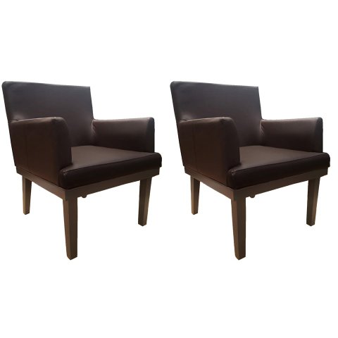 Kit 2 Poltronas Decorativa Vitória Couro Marrom Pés Madeira Ms Decor