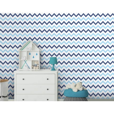 Papel de Parede Infantil - Chevron Tons Azul Arte Destaque 2 Metros