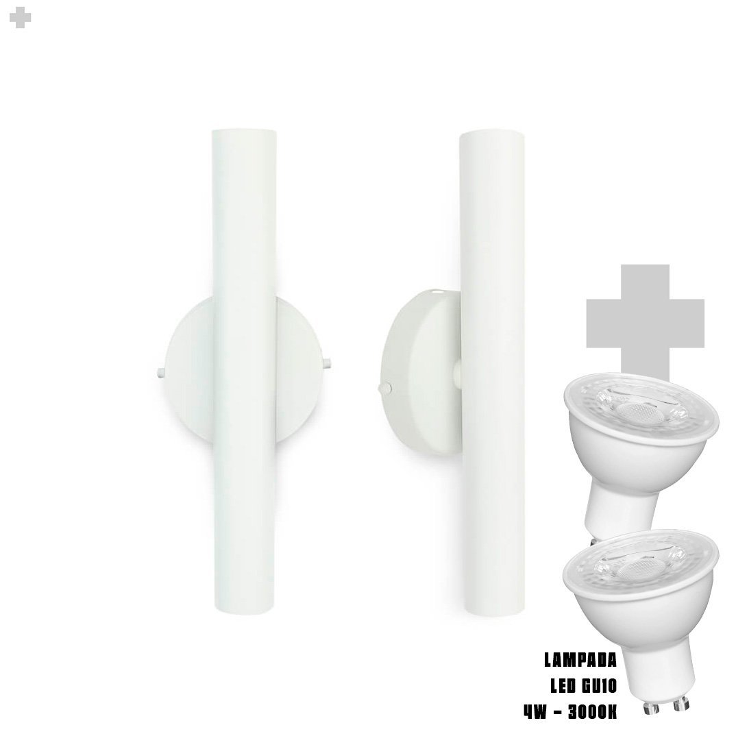 Kit 2 Arandela de Parede Slim Palito - Branco + Led Gu10 - 4