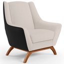 Ver imagem 1 de Poltrona Decorativa Base em Madeira Juliet D02 Corano Preto C-05 Linho Cru C-443 - Lyam Decor