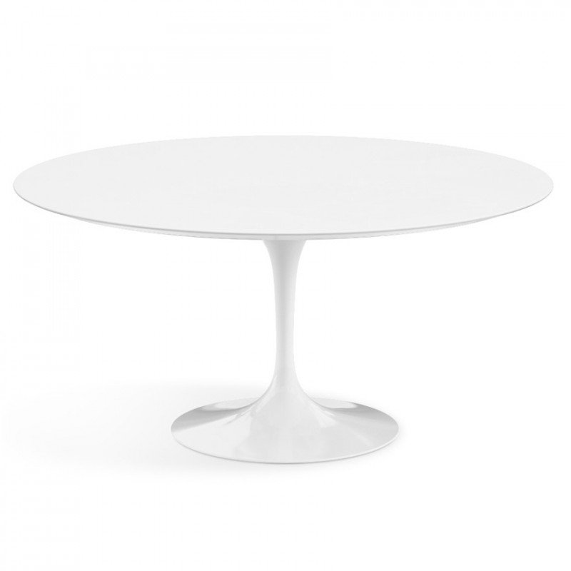 Mesa de Jantar Tulipa Saarinen Redonda 160 cm + Vidro Temperado - Laqueada - Branco - 1