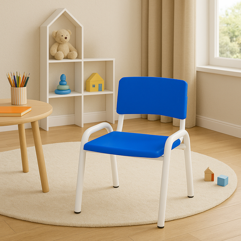 Kit 9 Cadeira Iso Infantil Creche, Escola Base Branco Azul