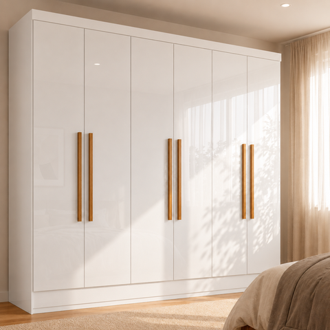 Guarda Roupa Casal 6 Portas 2 Gavetas Lyon Yescasa Branco/Neve