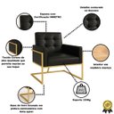Ver imagem 3 de Poltrona Decorativa Base de Ferro Dourada Corino para Escritório Luxo - Moblan Decor