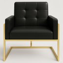 Ver imagem 4 de Poltrona Decorativa Base de Ferro Dourada Corino para Escritório Luxo - Moblan Decor