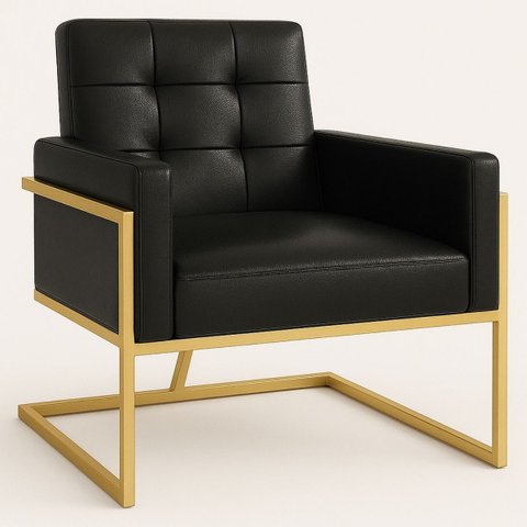 Poltrona Decorativa Base de Ferro Dourada Corino para Escritório Luxo - Moblan Decor