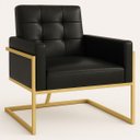 Ver imagem 1 de Poltrona Decorativa Base de Ferro Dourada Corino para Escritório Luxo - Moblan Decor