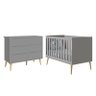Jogo de Quarto Infantil Theo Cômoda 6 Gavetas e Berço Cinza Fosco com Pés Madeira Natural - Reller M - 1