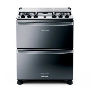Fogão Brastemp 5 Bocas Duplo Forno Cor Inox com Botões Removíveis e Exclusivo Aro Protetor - Bfd5Ncr