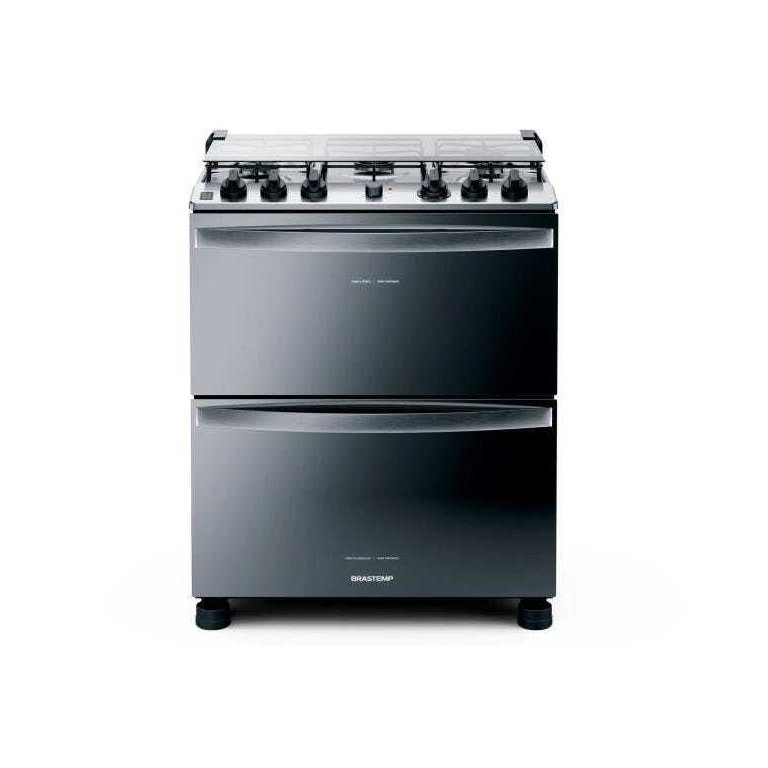 Fogão Brastemp 5 Bocas Duplo Forno Cor Inox com Botões Removíveis e Exclusivo Aro Protetor - Bfd5Ncr