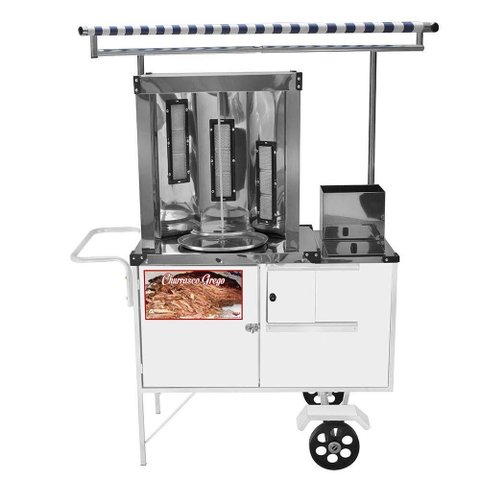 Carrinho de Churrasco Grego Cefaz Branco Rodas Maciças e Toldo Bl19m/t