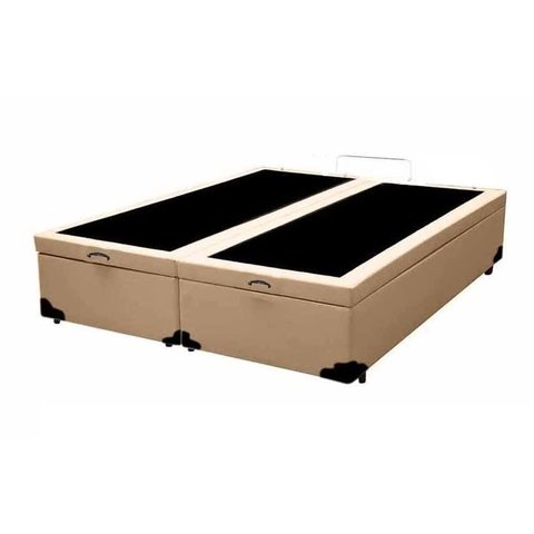 Cama Box Baú Casal Bipartido Sintético Bege com Pistão a Gás