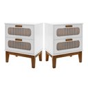 Ver imagem 1 de Conjunto Mesa de Cabeceira Retro Pes de Madeira 2 Gavetas Cor Branco