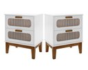Ver imagem 1 de Conjunto Mesa de Cabeceira Retro Pes de Madeira 2 Gavetas Cor Branco