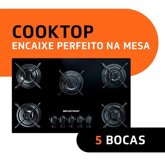 Cooktop 5 Bocas Brastemp com Grades Piatina e Acendimento Automático - Bdd75Ae - 2