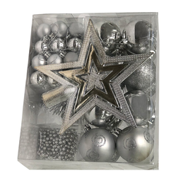 Kit 44 Peças Enfeite Natalino Estrela Bolinhas Festão Cordão Cor:prata - 1