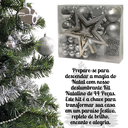 Ver imagem 2 de Kit 44 Peças Enfeite Natalino Estrela Bolinhas Festão Cordão Cor:prata