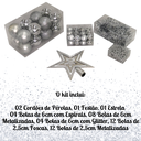 Ver imagem 4 de Kit 44 Peças Enfeite Natalino Estrela Bolinhas Festão Cordão Cor:prata