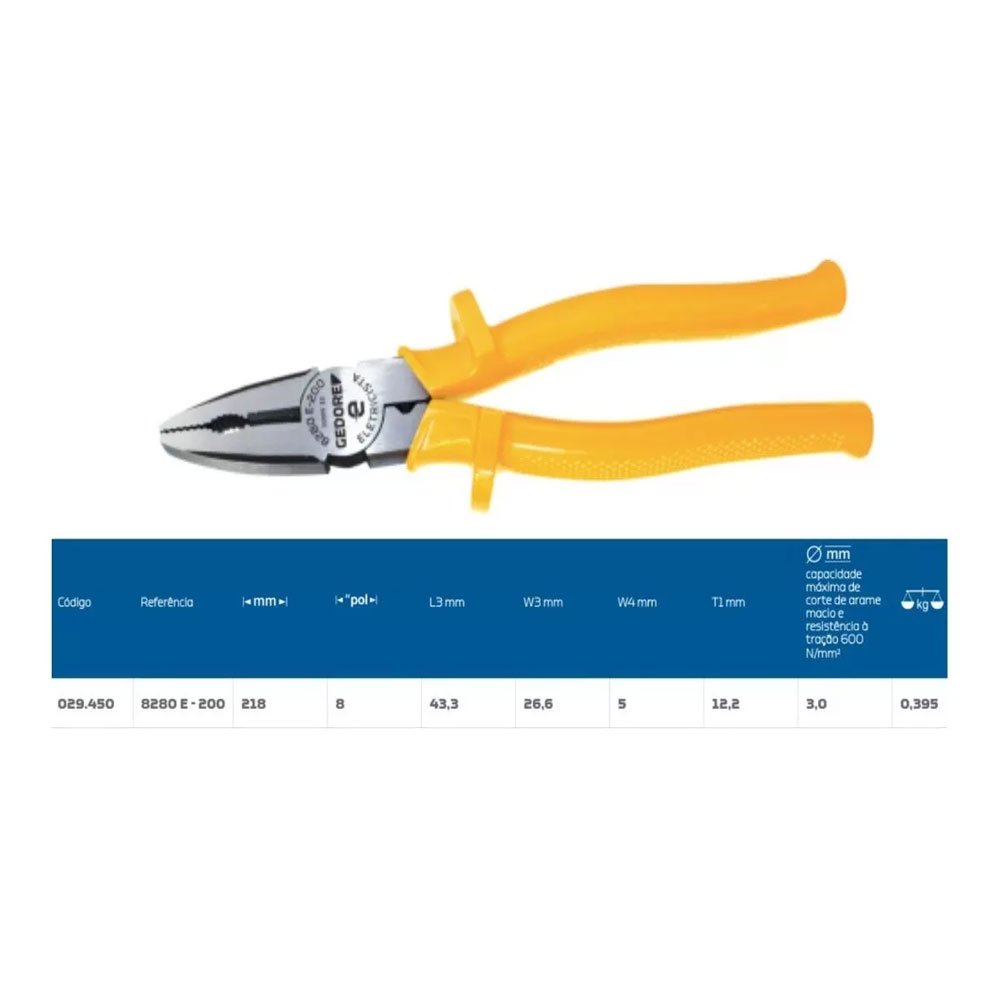 Alicate Eletricista Profissional 8 Pol Gedore C/ Prensa Terminal 8280 E-200 - 7