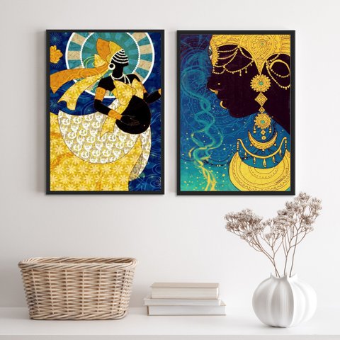 Conjunto 2 Quadros Decorativos Arte Orixá oxum 24x18cm:madeira Branca