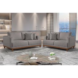 Conjunto Sofás 2 e 3 Lugares Fixo Linho M-175 Martins Cinza - 3