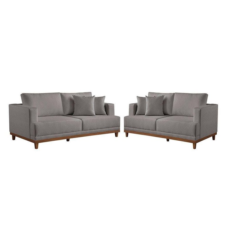 Conjunto Sofás 2 e 3 Lugares Fixo Linho M-175 Martins Cinza