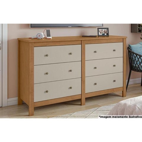 Cômoda de Quarto Horizontal Maggiore C- 6 Gavetas Amêndoa-off White - Lopas