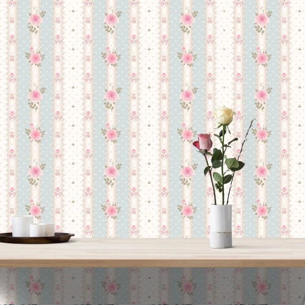 Papel de Parede Adesivo Poá Floral Rosa e Azul 202982914 - 1