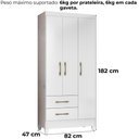 Ver imagem 3 de Guarda Roupa Solteiro Lima 3 Portas 182x82 Cm Branco Flex Moval