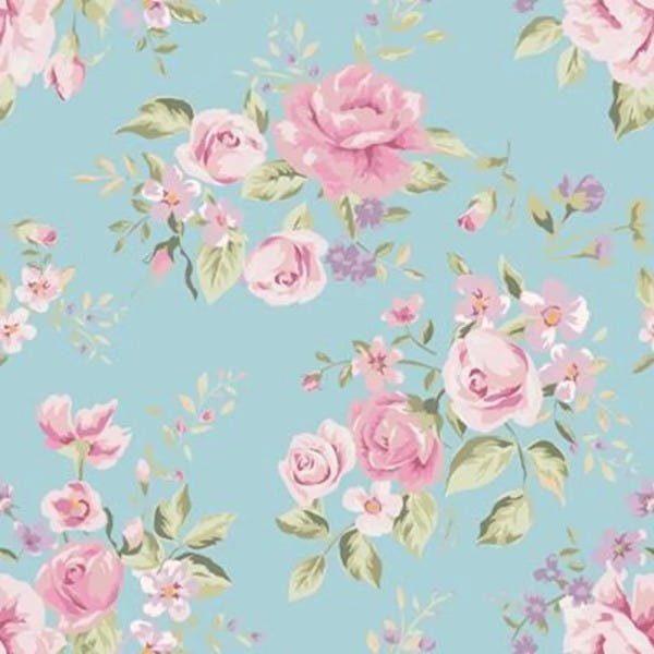 Papel de Parede Adesivo Floral Azul e Rosa 100915 - 1